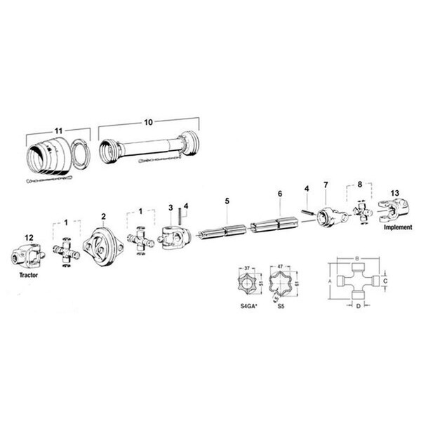 Aftermarket Fits John Deere ROTARY CUTTER CV PTO DRIVELINE 1517 1518 2018 LARGE 1000 BW14545 DRF30-0002 - main
